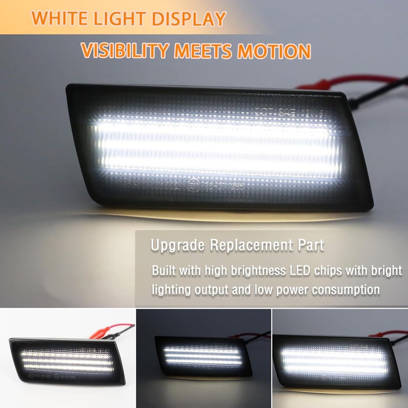 ZDEERAOTO 2pcs LED Front Fender Side Marker Lights Kit for Chrysler 300 2004-2014,Smoked Lens Side Bumper Marker Lamps,for Chrysler Amber LED Turn Signal Lamps (White Light) - Image 2